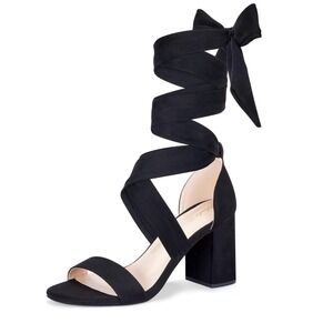 Elisabet Tang Women's 8 Chunky Lace Up strappy Block Heel Open Toed sandal suede